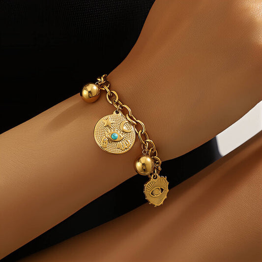 Titan Evil Eyes Bracelet 18K Gold Plated Steel Tarnish-free