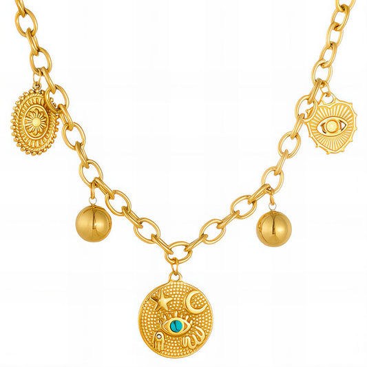 Titan Evil Eye Necklace 18K Gold Plated Steel Tarnish-free