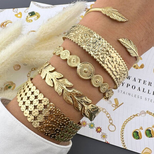 Two Leaves Gold Bracelet 18K Gold Plated Steel Tarnish-free