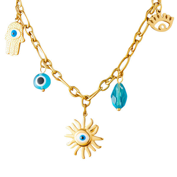 Golden Evil Eye Necklace 18K Gold Plated Steel Tarnish-free