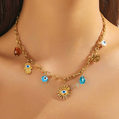 Golden Evil Eye Necklace 18K Gold Plated Steel Tarnish-free