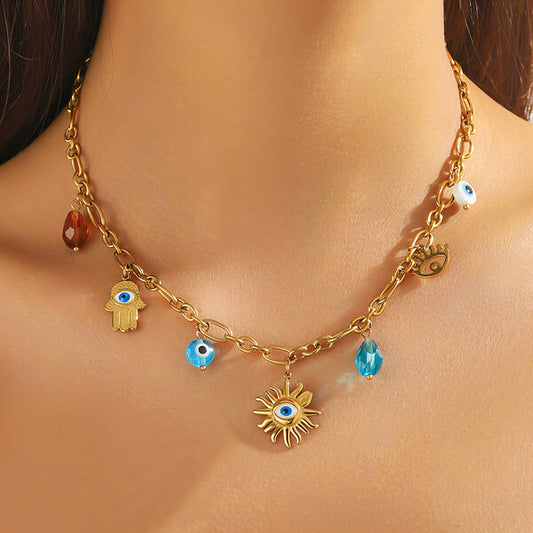 Golden Evil Eye Necklace 18K Gold Plated Steel Tarnish-free