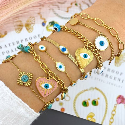 Evil Eye Bracelet 18K Gold Plated Steel Tarnish-free