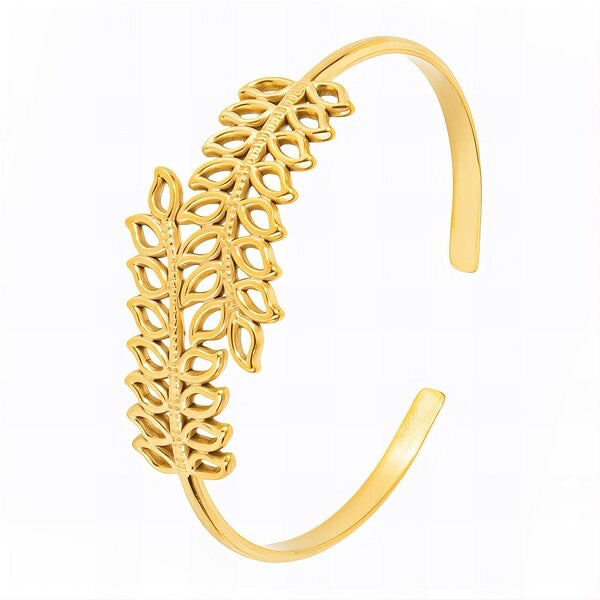 Golden Leaves Cuff Bracelet 18K Gold Plated Steel Tarnish-free
