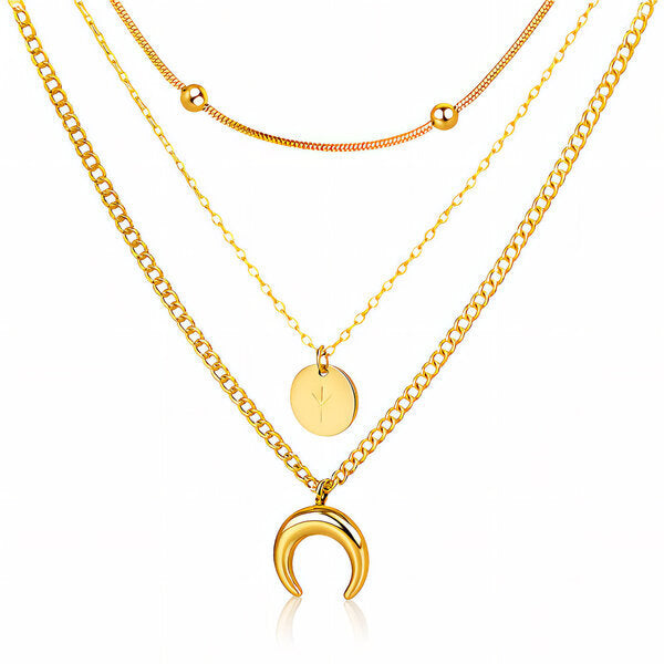Crescent and Star Necklace 18K Gold Plated Steel Tarnish-free