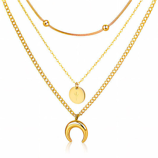 Crescent and Star Necklace 18K Gold Plated Steel Tarnish-free
