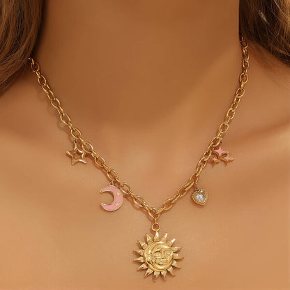 Crescent And Sun Necklace 18K Gold Plated Steel Tarnish-free