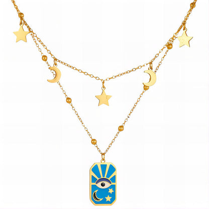 Evil Blue Eye Necklace 18K Gold Plated Steel Tarnish-free