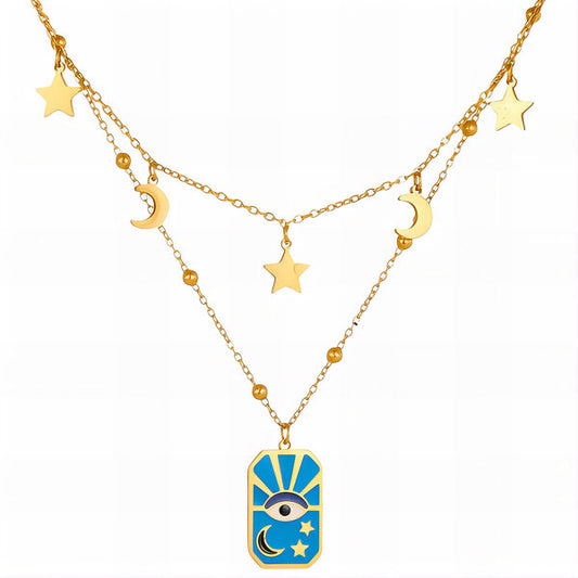 Evil Blue Eye Necklace 18K Gold Plated Steel Tarnish-free